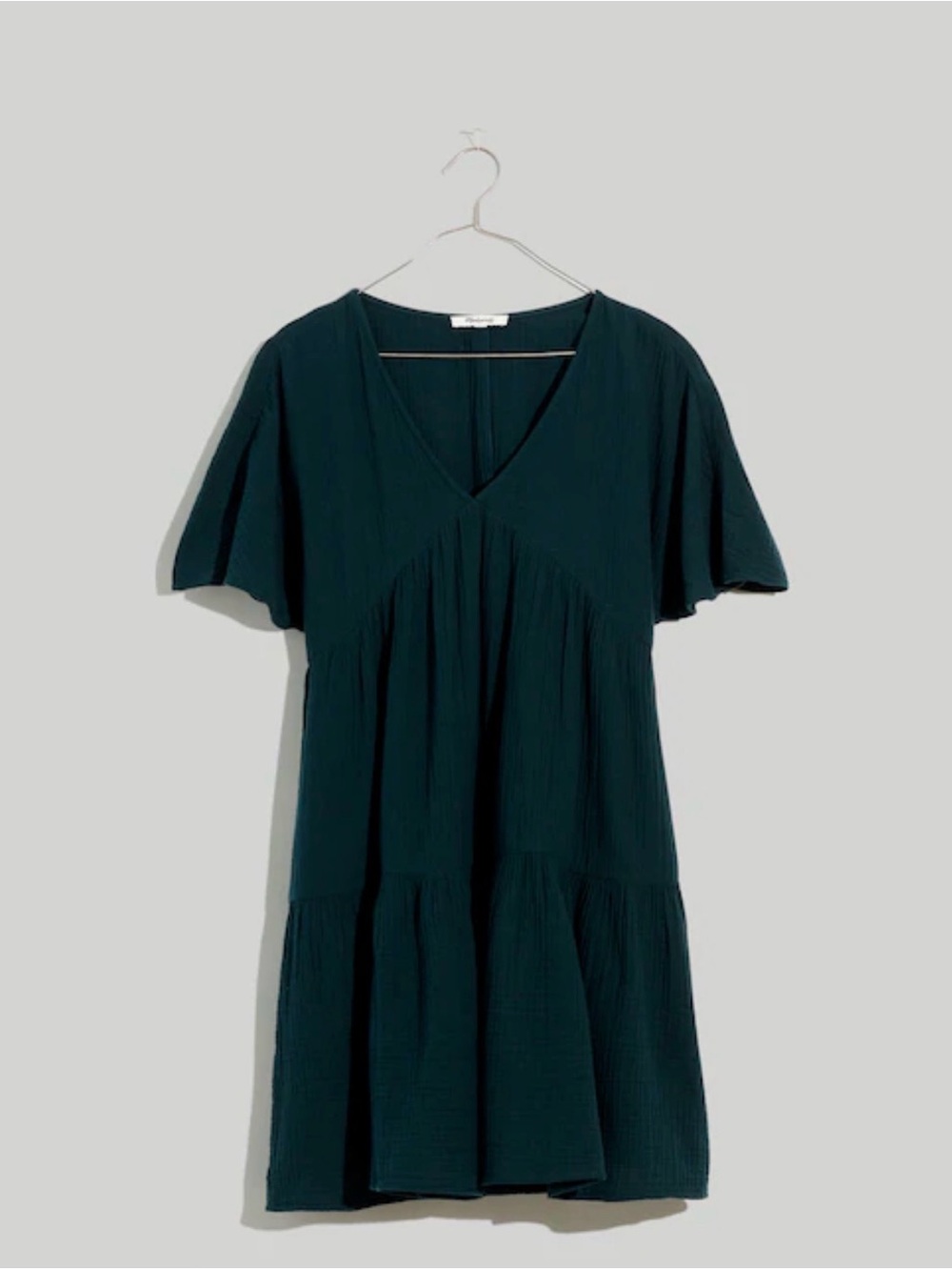 Madewell light spun Deep Teal V-Neck Tiered Mini Dress